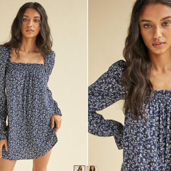 Reformation Hudsen Blue Mini Long Sleeve Floral Dress - Picture 2 of 9